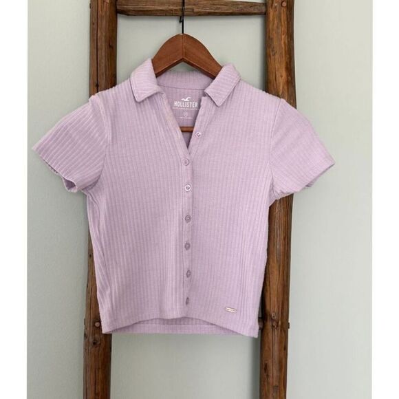 Hollister Tops - Hollister Lilac Ribbed‎ Crop Button-Up Polo Top Short Sleeve Summer Y2K Style